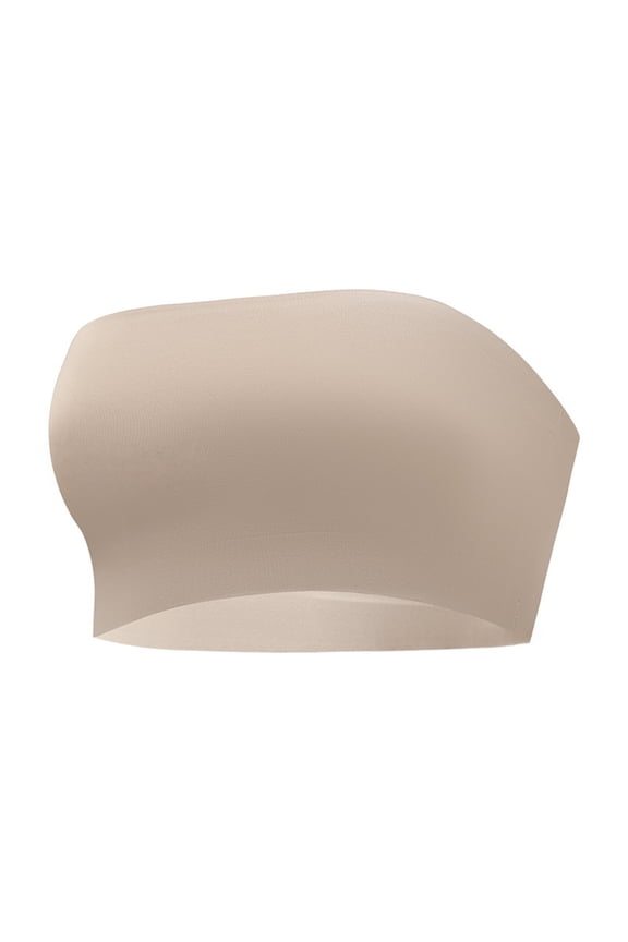 Strapless Bandeau Bra, Women's Traceless Large Anti Drop off one Shoulder Wrapped Chest Wrapped Up Bra Seamless Strapless Bra Beige M