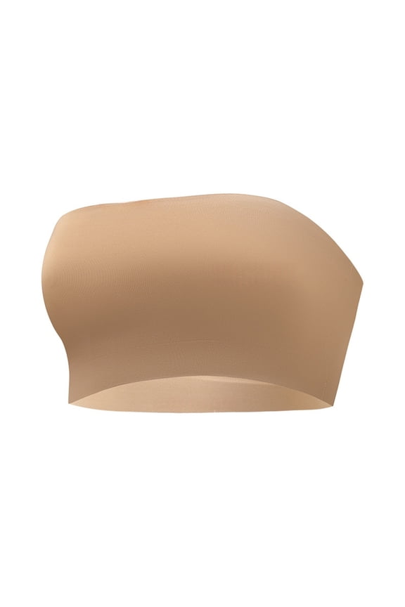 Strapless Bandeau Bra, Women's Traceless Large Anti Drop off one Shoulder Wrapped Chest Wrapped Up Bra Seamless Strapless Bra Khaki M