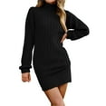 thumbnail image 1 of Comdrip Sweater Dress, Women Mock Neck Ribbed Long Sleeve 2025 Spring Bodycon Pullover Cute Sweater Dress Club Dress Winter Dresses for Women Black S, 1 of 4