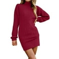thumbnail image 1 of Comdrip Sweater Dress, Women Mock Neck Ribbed Long Sleeve 2025 Spring Bodycon Pullover Cute Sweater Dress Club Dress Winter Dresses for Women Wine L, 1 of 4