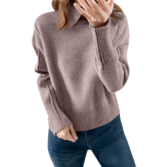 Comdrip Sweater Tops for Women, Women's Knit Pullover Long Sleeve Jumper Tops Loose inner Layer Pullover Trendy Winter Clothes Cozy Sweaters for Women Khaki S