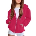 thumbnail image 1 of Comdrip Teen Girls Fleece Zip up Sweatshirt Cute Cropped Coat Fall Kids Clothing Hot Pink 140, 1 of 6