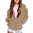 thumbnail image 1 of Comdrip Teen Girls Fleece Zip up Sweatshirt Cute Cropped Coat Fall Kids Clothing Khaki 160, 1 of 6