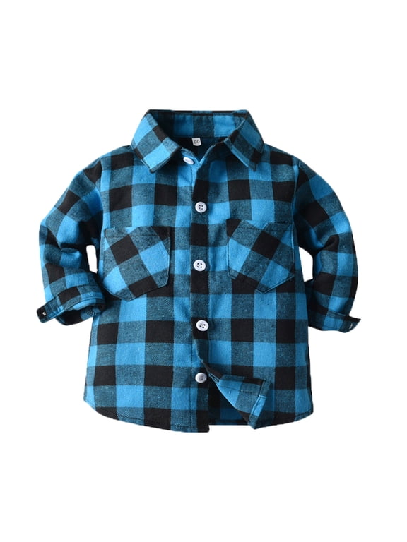 Toddler Boys Girls Plaid Shacket, Lapel Long Sleeve Shirt Jacket for Spring Fall Light blue 70