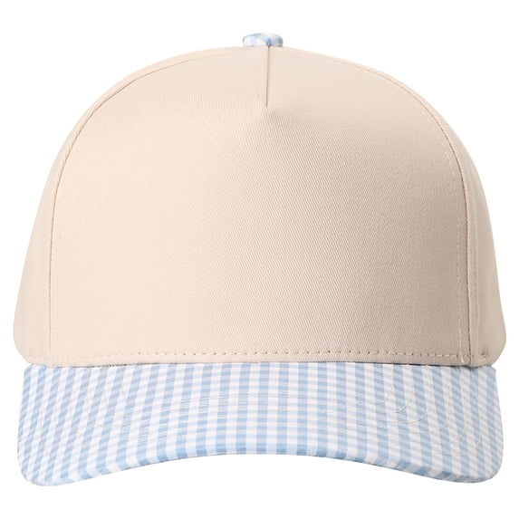 Comdrip Trucker Two Tone Plaid Brim Snapback Unisex Hat Lightweight Canvas with Adjustable Beach Everyday Trendy Outdoor Daily Wear Light Blue