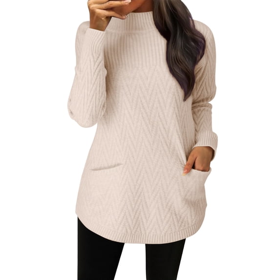 Comdrip Tunic Sweaters for Women, Womens Loose Fit Large Size Autumn and Winter Sweater Dressy Crewneck Pullover Sweaters Long Sweaters for Women Beige L