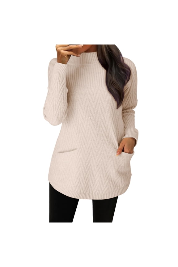 Tunic Sweaters for Women, Womens Loose Fit Large Size Autumn and Winter Sweater Dressy Crewneck Pullover Sweaters Long Sweaters for Women Beige L