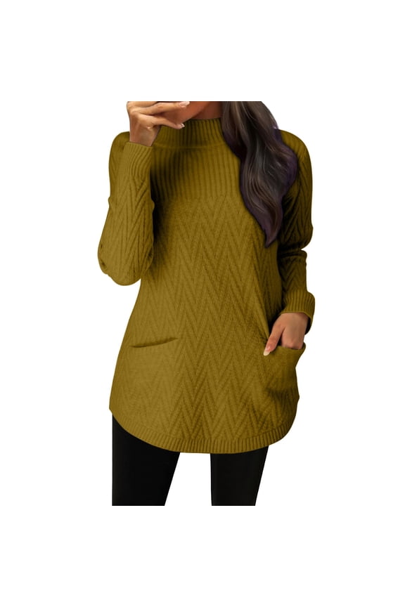 Tunic Sweaters for Women, Womens Loose Fit Large Size Autumn and Winter Sweater Dressy Crewneck Pullover Sweaters Long Sweaters for Women Gold S