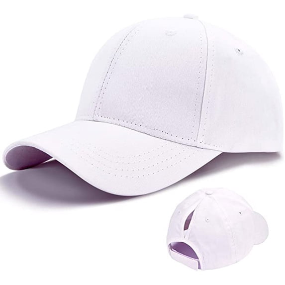 Comdrip Unisex Plain Baseball Cap Trucker Hat Ponytail Cap, White One Size