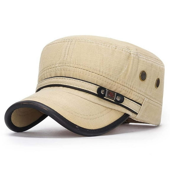 Comdrip Unisex Quick Drying Comfortable Washed Cotton Military Cadet Army Caps Unique Design Vintage Flat Adjustable Top Hat Beige One Size