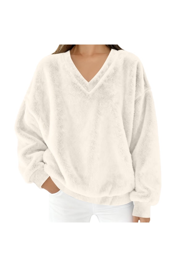 V Neck Sweatshirt, Women's Fashion Velvet Tops Casual Long Sleeve Solid Color Velour Blouse Shirt V Neck Long Sleeve Top Sweatshirt Womens Sweatshirt Beige XL