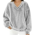 thumbnail image 1 of Comdrip V Neck Sweatshirt, Women's Fashion Velvet Tops Casual Long Sleeve Solid Color Velour Blouse Shirt V Neck Long Sleeve Top Sweatshirt Womens Sweatshirt Light Ashy M, 1 of 5