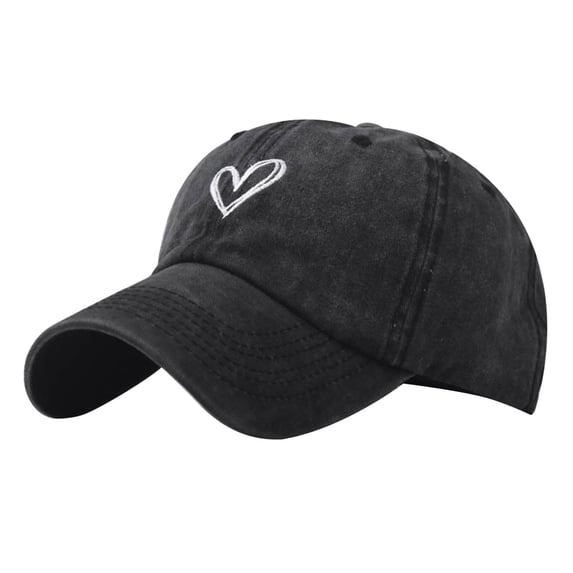 Comdrip Vintage Heart Embroidered Baseball Cap Distressed Baseball Adjustable Outdoors Fashion Comfortable Unstructured Foldable Visor Hat for Women Low Profile Cotton Cap Black One Size