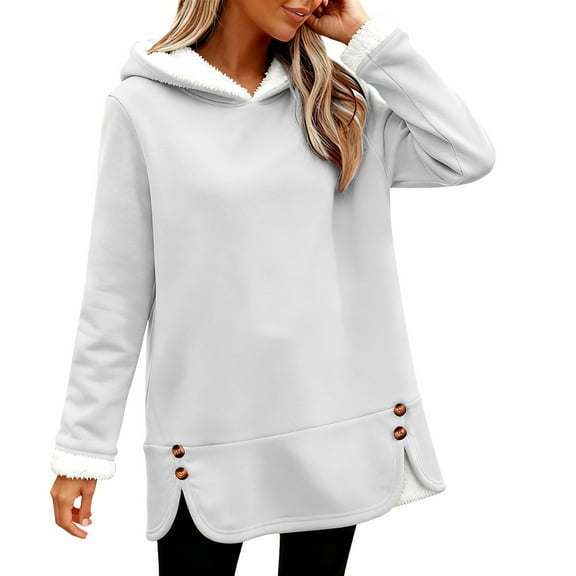 Comdrip Winter Hoodies for Women, Women's Winter Warm Hoodies Fleece Lined Sweatshirt Long Sleeve Fuzzy Warm Pullover Winter Clothes Fleece Pullover Women White S