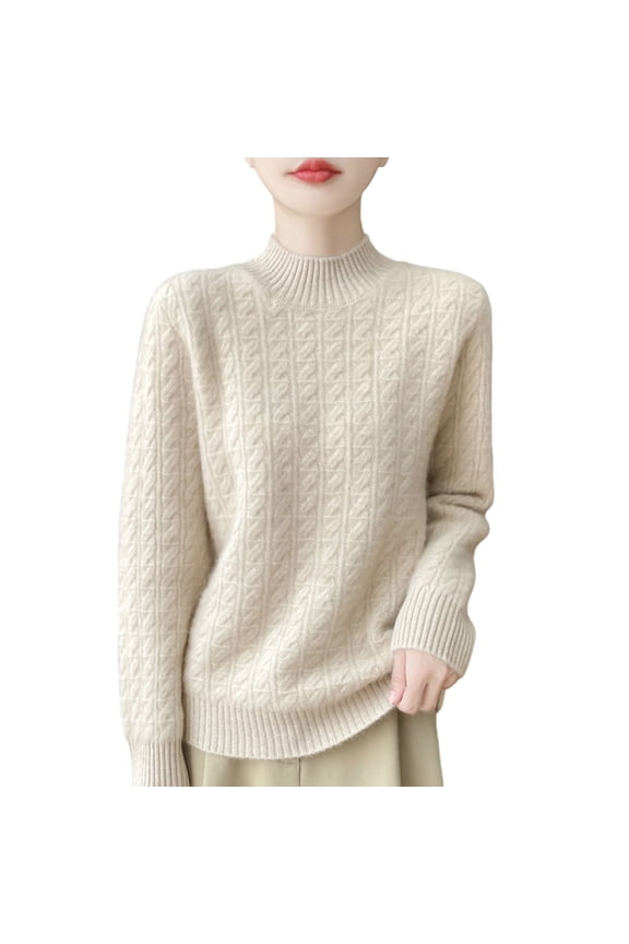 Winter Sweaters for Women 2025, Womens Knit Sweaters Casual Long Sleeve Loose Fit Fall Basic Soft Pullover Jumper Tops Womens Lightweight Sweaters Beige L