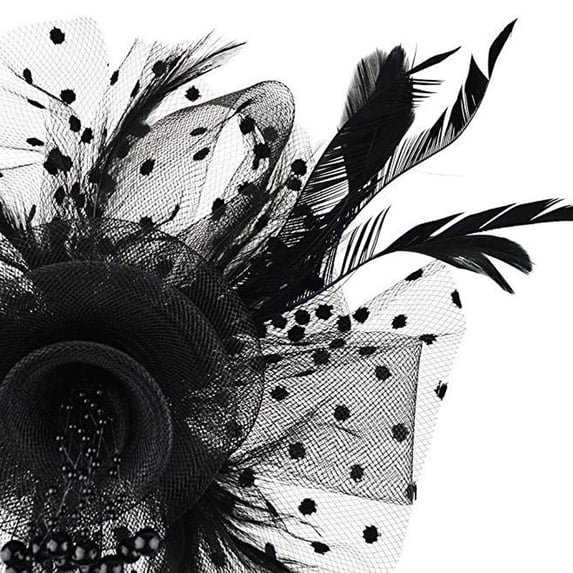 Comdrip Women Fascinators Lightweight Elegant Hat Flower Ribbons Trendy Headband And A Clip Mesh Bridal Tea Party Headwear Black