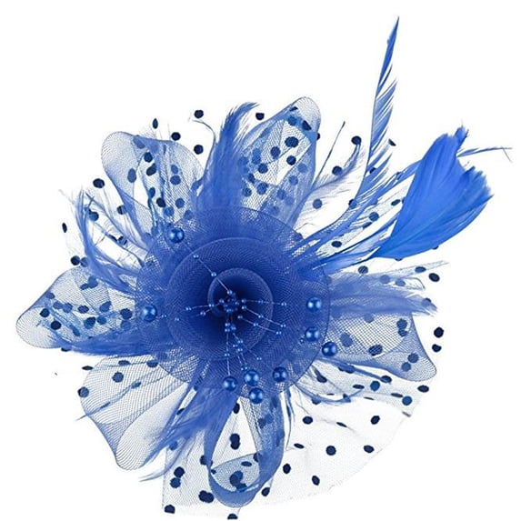 Comdrip Women Fascinators Lightweight Elegant Hat Flower Ribbons Trendy Headband And A Clip Mesh Bridal Tea Party Headwear Blue