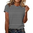 thumbnail image 1 of Comdrip Women Short Sleeve Striped Crew Neck Trendy Comfy Lightweight Summer Tops Casual Basic Versatile Daily Office Tee Shirts Black L, 1 of 4