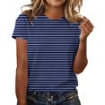 thumbnail image 1 of Comdrip Women Short Sleeve Striped Crew Neck Trendy Comfy Lightweight Summer Tops Casual Basic Versatile Daily Office Tee Shirts Dark Blue L, 1 of 3