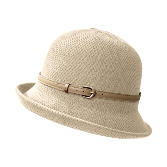 Comdrip Women Straw Cloche Sunshade Comfy Hat Fall Church Hat 1920S Round Beach Bowler Bucket Breathable Fisherman Hat Roll Brim Travel Caps Beige