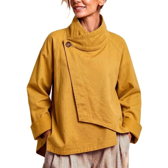 Yellow Shop Front Comdrip Women's Asymmetrical Button High Collar Pullover Wrap Front ...