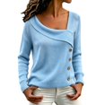 thumbnail image 1 of Comdrip Women's Asymmetrical Off Shoulder Knit Sweater Long Sleeve Loose Fit Wrap Fall Pullover with Side Buttons Blue L, 1 of 6