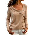 thumbnail image 1 of Comdrip Women's Asymmetrical Off Shoulder Knit Sweater Long Sleeve Loose Fit Wrap Fall Pullover with Side Buttons Coffee L, 1 of 6
