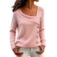 thumbnail image 1 of Comdrip Women's Asymmetrical Off Shoulder Knit Sweater Long Sleeve Loose Fit Wrap Fall Pullover with Side Buttons Pink XXL, 1 of 6
