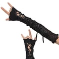 thumbnail image 1 of Comdrip Women's Jk Lace Fingerless Cute Gothic Ruffled Cuff Strapping Sunscreen Lightweight Sleeve Elastic Mesh Punk Gloves Black, 1 of 4