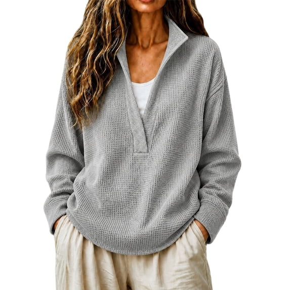 Comdrip Women's Long Sleeve Classic V Neck Pullover Sweater Casual Loose Fall Winter Knitted Fashion Formal Daily Wear Grey M