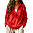 thumbnail image 1 of Comdrip Women's Long Sleeve Classic V Neck Pullover Sweater Casual Loose Fall Winter Knitted Fashion Formal Daily Wear Red L, 1 of 7