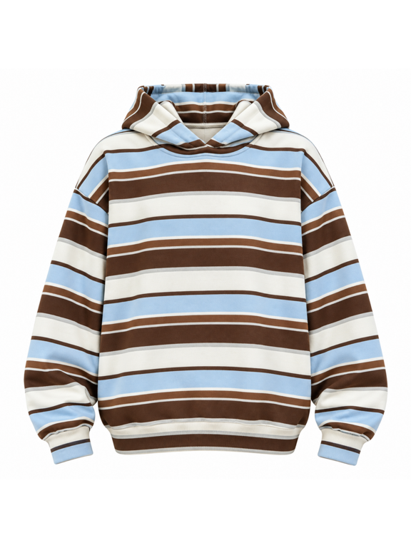 Women's Oversized Pullover Hoodie Striped Leopard Print Long Sleeve Sweatshirt Fall Winter Streetwear Casual Top Blue XS