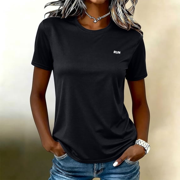 Comdrip Women's Short Sleeve Crew Neck Workout Rash Guard Performance Shirts Upf 50+ Sun Protection Quick Dry Athletic Running Gym Tops Black L