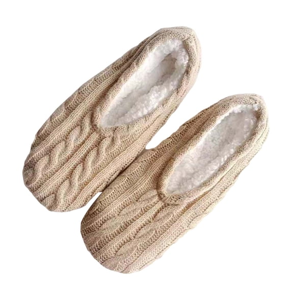 Comdrip Women's Soft Sole Slipper Socks with Non Bottoms Cozy Warm Home Socks Set Cable Knitted Non-Slip Fluffy Slippers Beige One Size