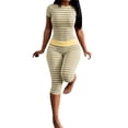 thumbnail image 1 of Comdrip Women's Striped Two Piece Loungewear Set Cropped Top And High Waist Leggings Casual Outfit Yellow S, 1 of 4