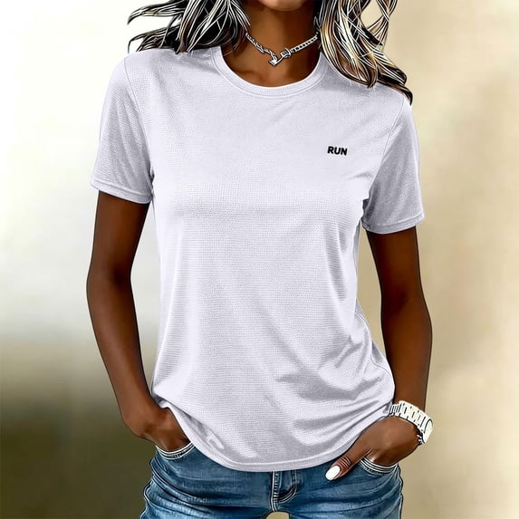 Comdrip Women's Workout Short Sleeve Crew Neck Loose Lightweight Cute Shirts Upf 50+ Quick Dry Athletic Sun Protection Rash Guard Tops White M