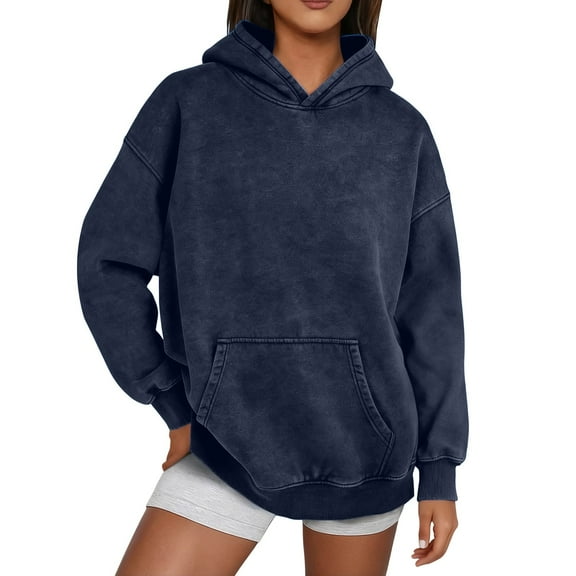 Comdrip Womens Hoodies, Heavy Autumn and Winter Washed and Craft Casual Loose Hooded Sweatshirt for Both Men and Women Women's Fashion Hoodies & Sweatshirts Dark Blue M