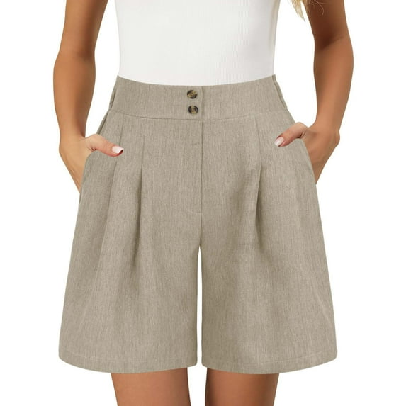 Comdrip Womens Shorts Casual! Womens Casual Elastic Waist Shorts High Waist Wide Leg Pleated Business Work Trouser Shorts without Pockets Dress Shorts for Women Khaki XL