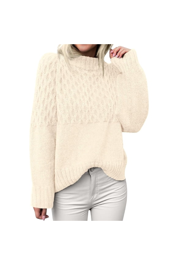 Womens Sweaters Pullovers, Women's Oversized Cable Knit Oversized Sweaters Womens Cozy Pullover Sweater Fall Winter Clothes Pullover Knit Sweater Beige S