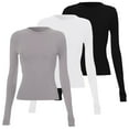 thumbnail image 1 of Comdrip Womens Tops, 3 Pack Womens Cute Basic Slim Fitted Tops Business Work Tee Fall Fashion Outfits 2025 Clothes Going Out Tops for Women P M, 1 of 4