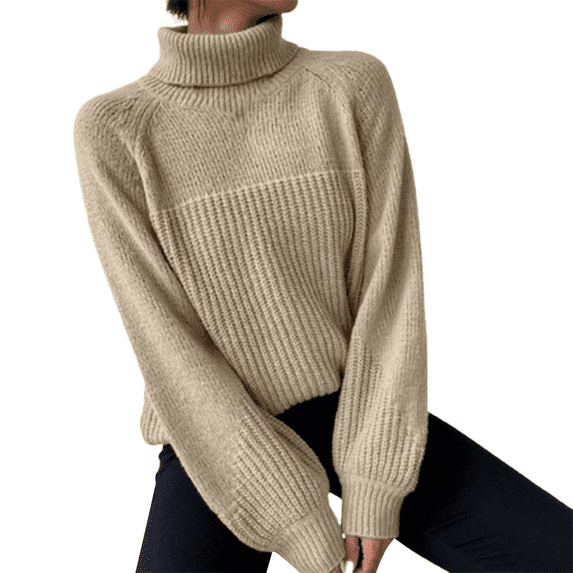 Comdrip Womens Turtleneck Sweater, Women's 2025 Fall Winter Chunky Knitted Pullover Fashionable High Neck Pullover Knitted Sweater Winter Clothing for Women Khaki S