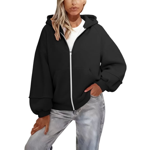 Comdrip Zip Up Hoodie, Women's 2025 Zip Up Long Sleeve Y2K Hoodies Casual Sweatshirts with Pockets Fall Women Jacket Hoodies Y2K Black M