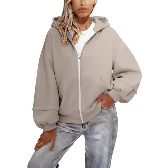 Comdrip Zip Up Hoodie, Women's 2025 Zip Up Long Sleeve Y2K Hoodies Casual Sweatshirts with Pockets Fall Women Jacket Hoodies Y2K Khaki S