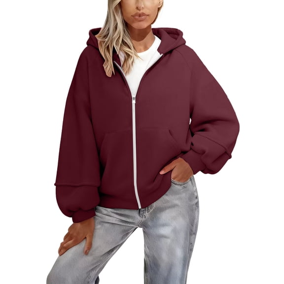 Comdrip Zip Up Hoodie, Women's 2025 Zip Up Long Sleeve Y2K Hoodies Casual Sweatshirts with Pockets Fall Women Jacket Hoodies Y2K Wine M