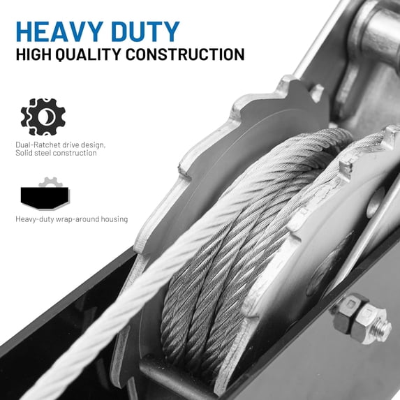 Come Along Winch, 3000 lbs Pull Capacity, 12 ft Steel Hand Winch with 2 Hooks