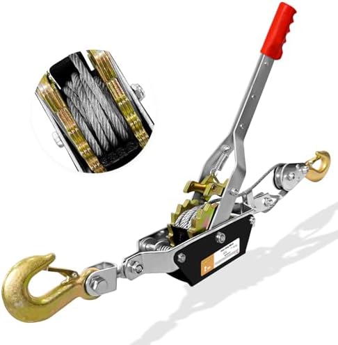 Come Along Winch Heavy Duty - 4 Ton Power Puller Hand Winch With Cable And Pulley Come Along Tool Power Cable Puller With Dual Gears Ratchet System For Easy Hand Pulling 3 Hooks