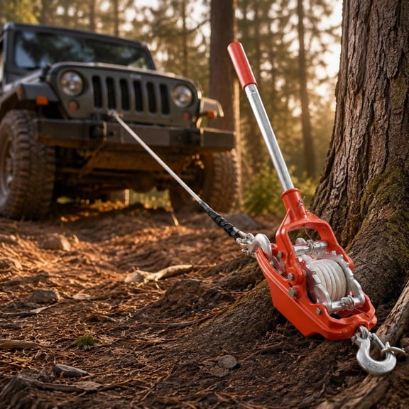 Come Along Winch, heavy duty manual rope puller with 3 ton horizontal pull, 35 ft UHMWPE rope and 2 hooks, for tree felling and vehicle recovery