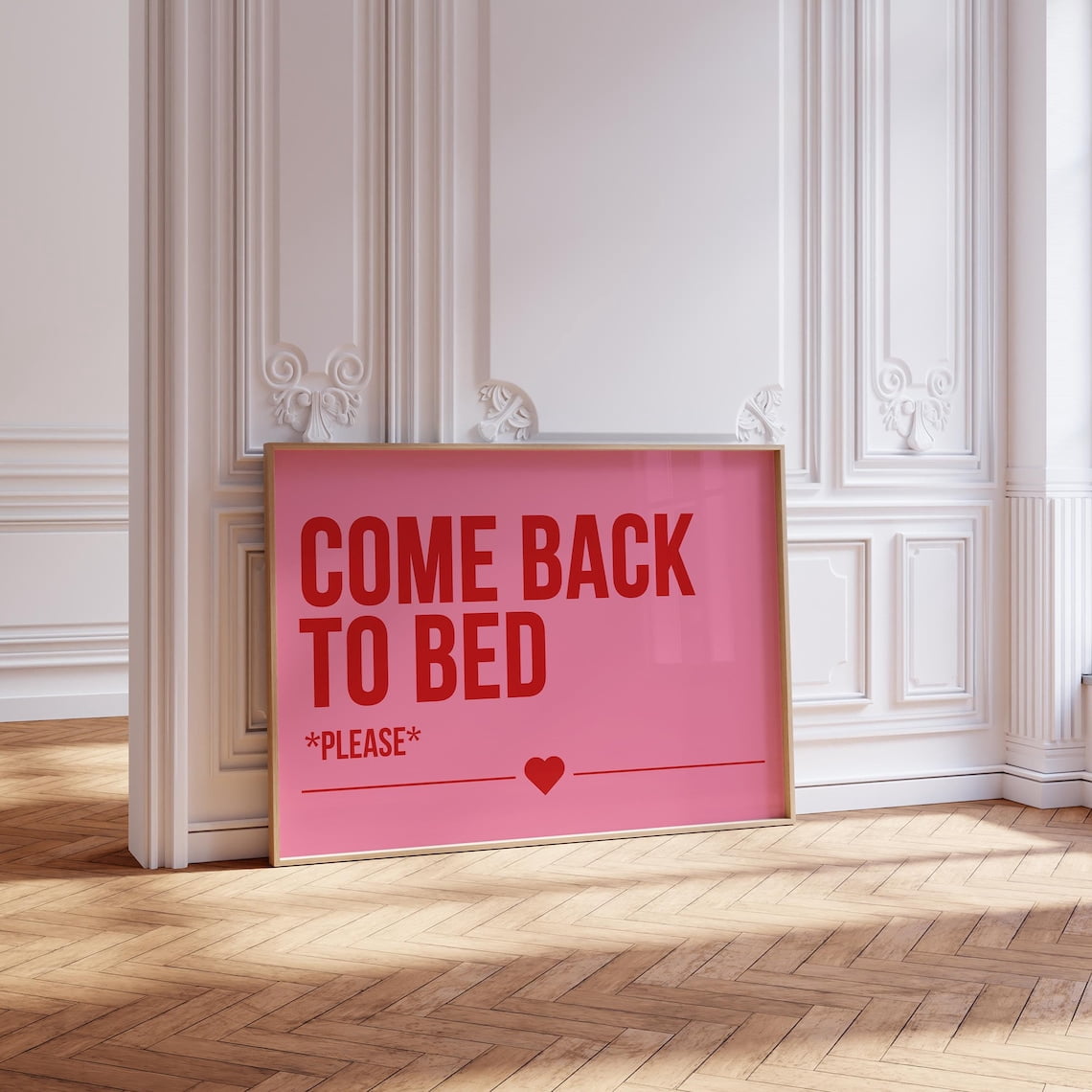 Come Back To Bed Wall Art Print With Blush Red Funky Bedroom Decor ...