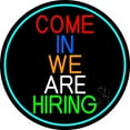 thumbnail image 1 of Come In We Are Hiring Oval With Turquoise Border LED Neon Sign 26 x 26 - inches, Clear Edge Cut Acrylic Backing, with Dimmer - Bright and Premium built indoor LED Neon Sign for Bar decor., 1 of 7