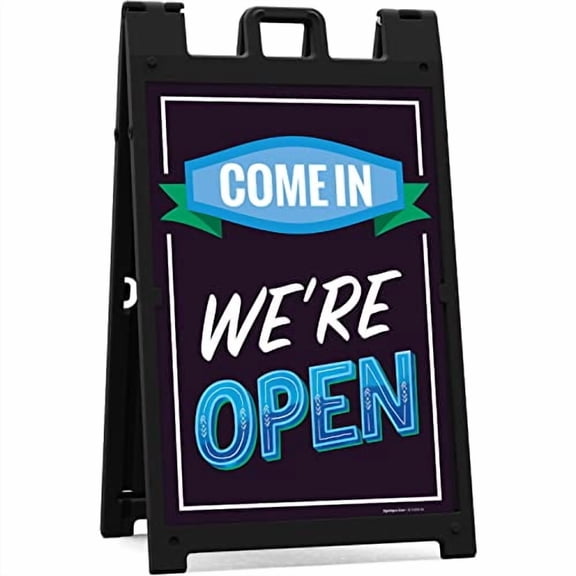 Come In WeRe Open Sidewalk Sign Kit, 24x36 Inches, With A Frame Stand, Made in USA